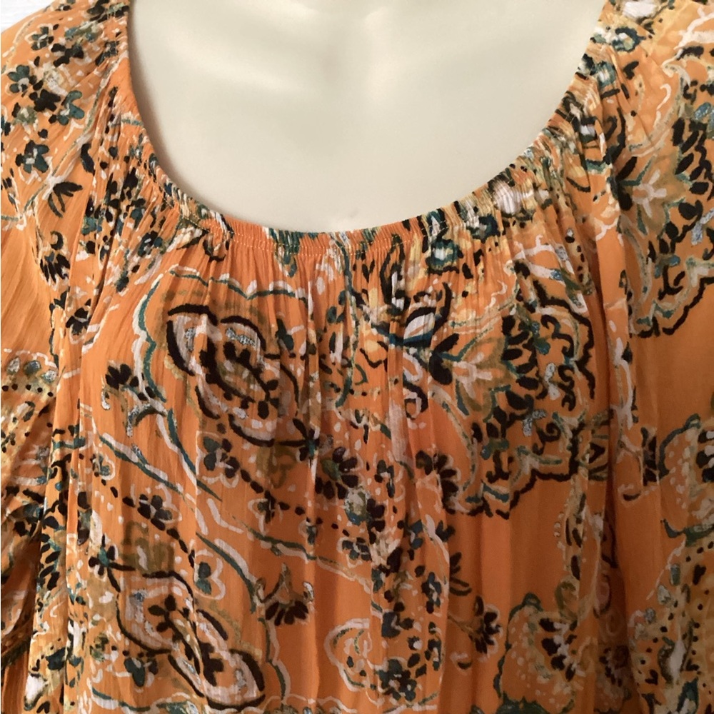 💗 FEVER Paisley Women's Top Sz S crochet accents boho yellow orange - Picture 8 of 8
